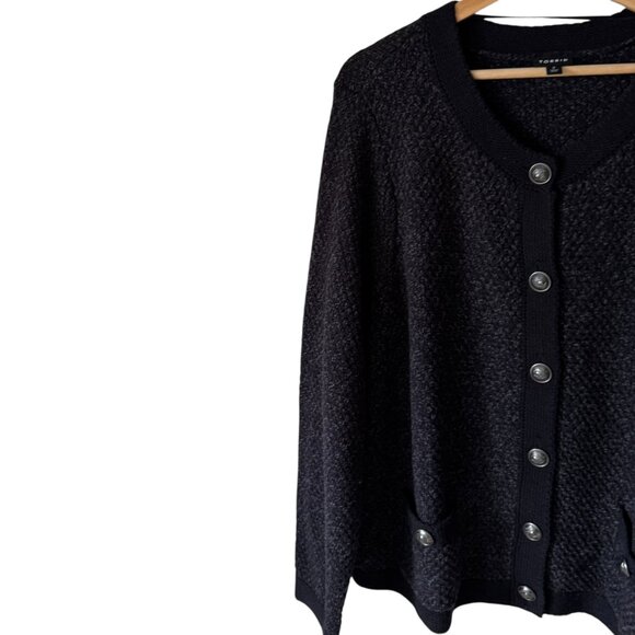 Torrid Button Up Cardigan Sweater Deep Black Marled Silver Buttons Cotton Blend - Picture 8 of 16